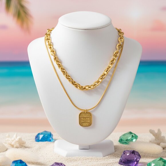 πMinimalist Chic Luxe Layered Necklace Set 18K Gold Plated Stainless Steel - Picture 11 of 13